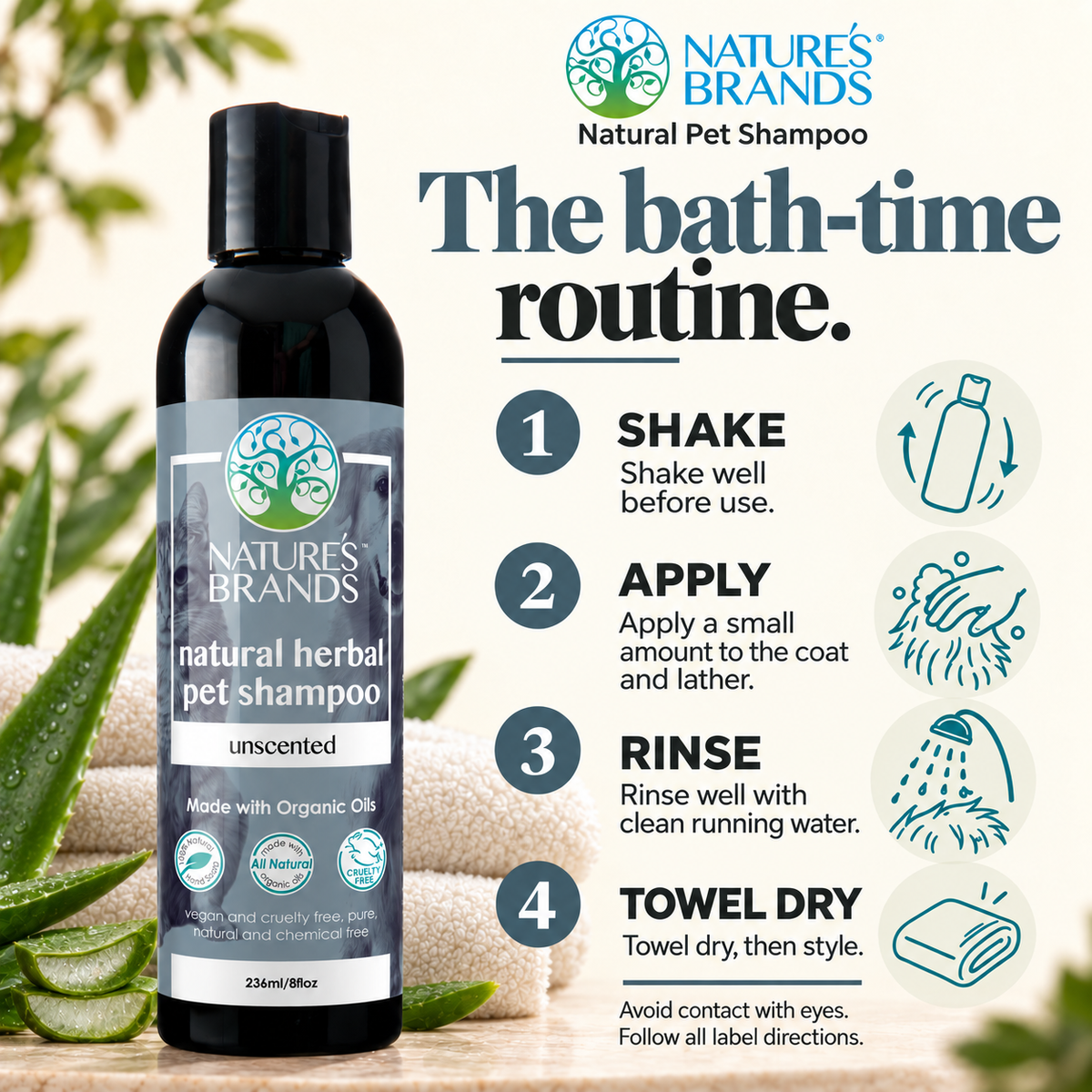 Nature's Brands Unscented Pet Shampoo, SLS-Free - Made with Organic