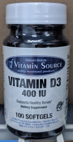 Vitamin Source Vitamin D3 400 IU 100 Softgels
