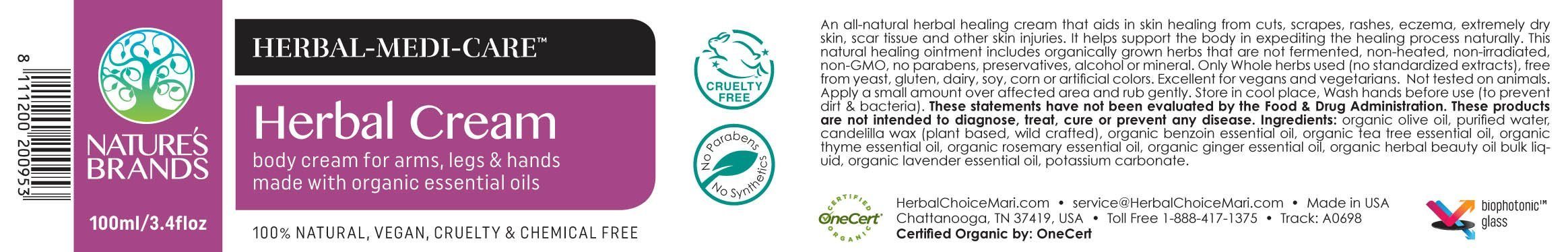 Herbal-Medi-Care Natural Herbal (Healing) Cream; 3.4floz