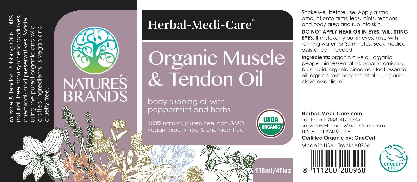 Herbal-Medi-Care Organic Muscle And Tendon (Inflammation And Soreness Relief) Oil; 4floz