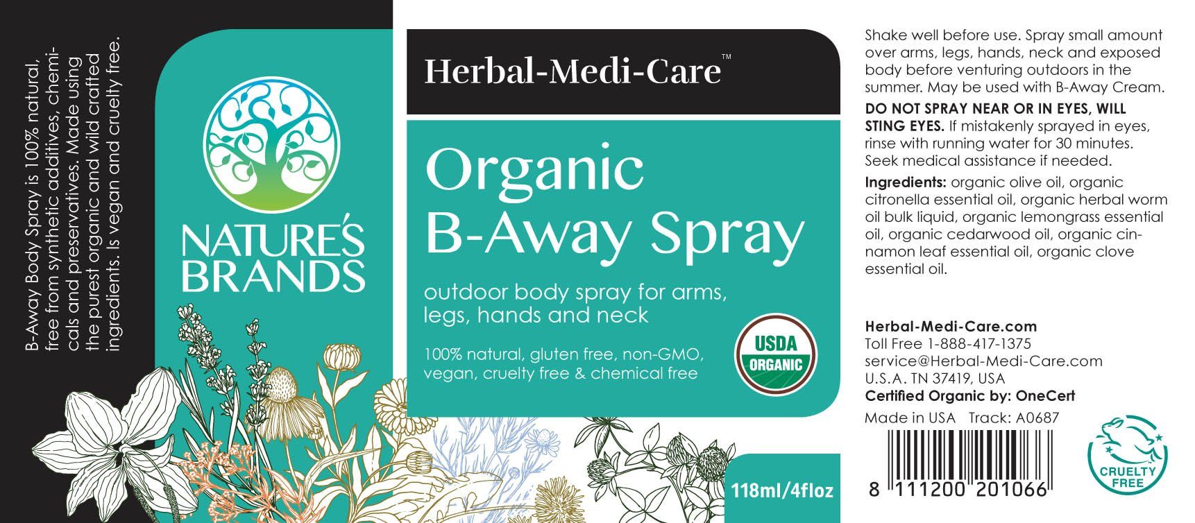Herbal-Medi-Care Organic B-Away (Bug Away) Spray; 4floz