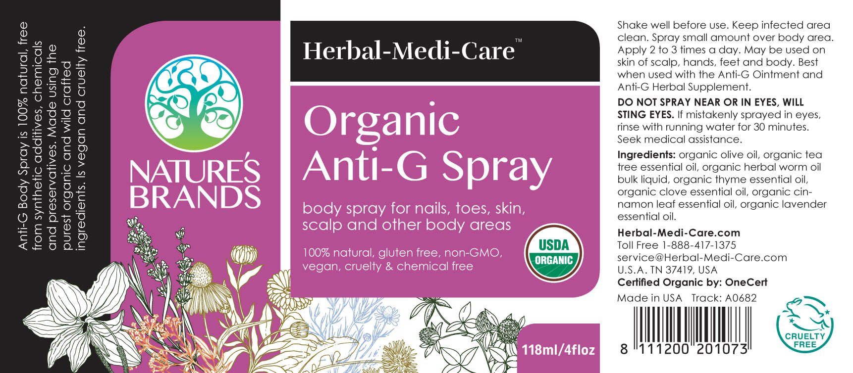Herbal-Medi-Care Organic Anti-G (Fungal) Spray; 4floz