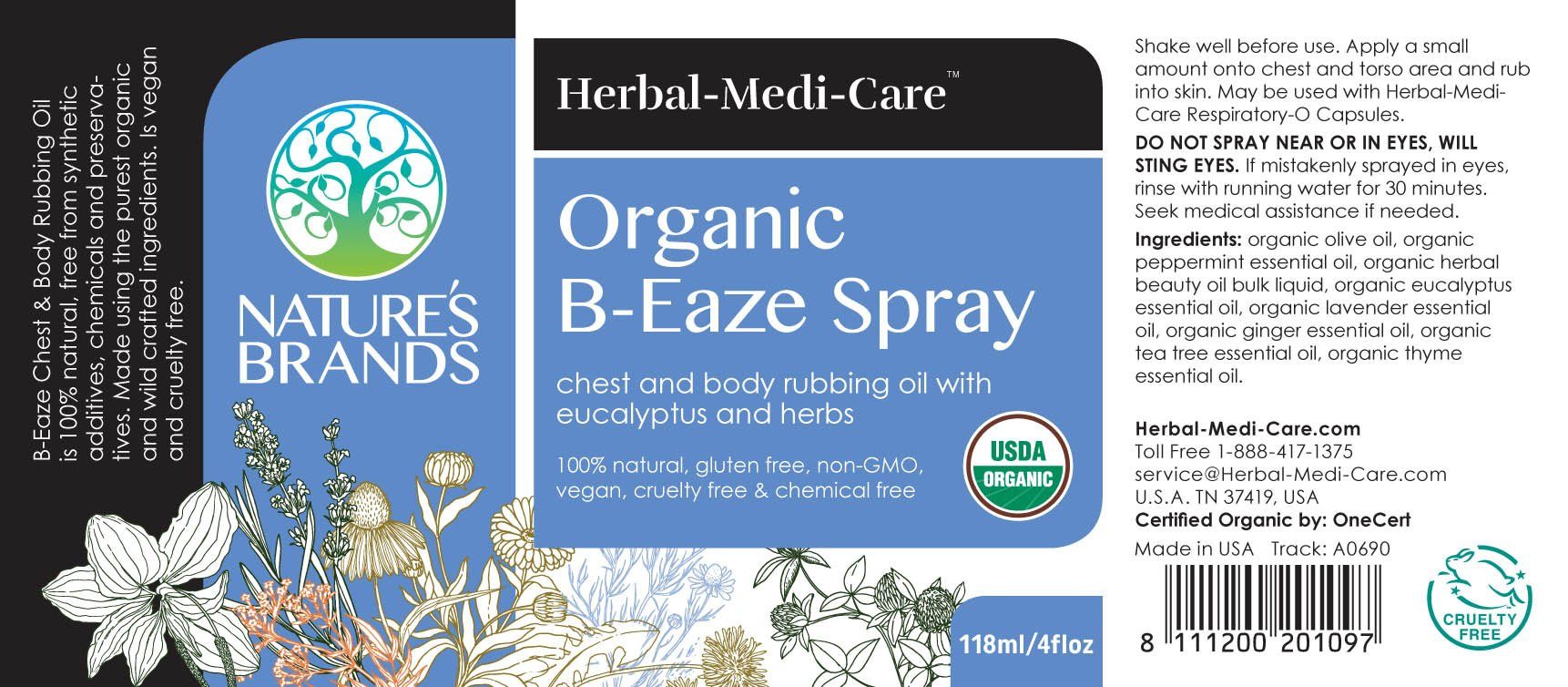 Herbal-Medi-Care Organic B-Eaze (Chest Congestion) Spray; 3.38 floz