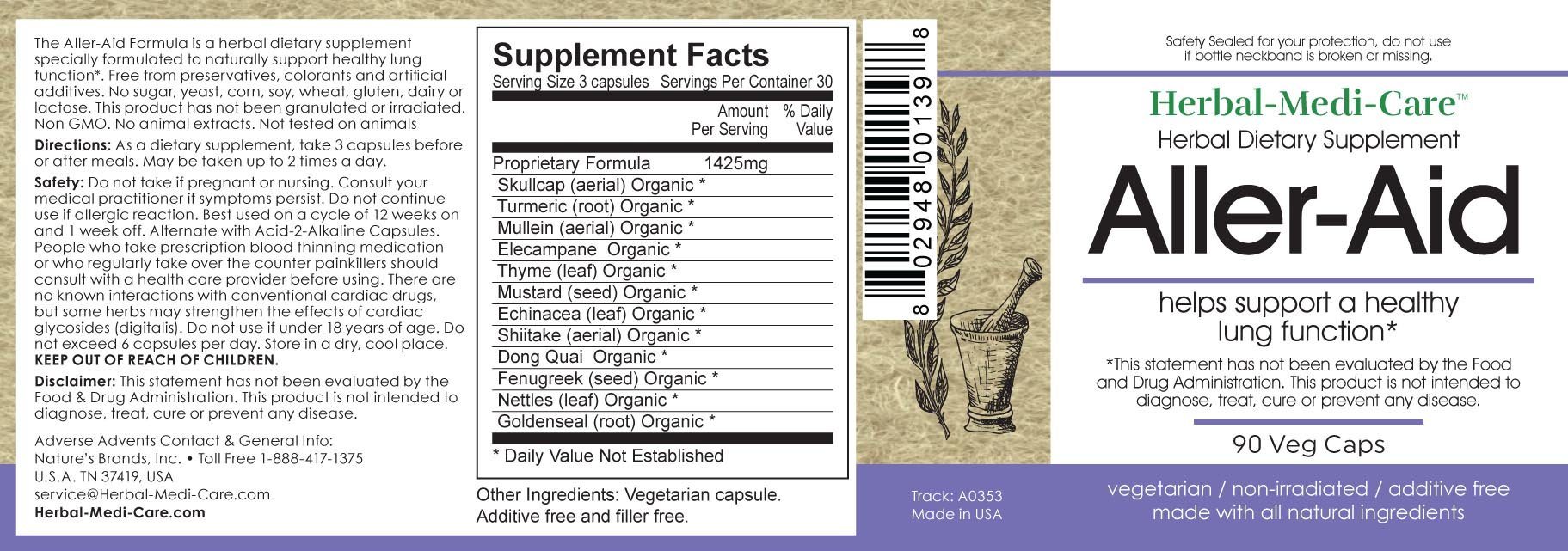 Herbal-Medi-Care Whole Food Aller-Aid (Congestion Relief) Vegetarian Capsules; 90-Count