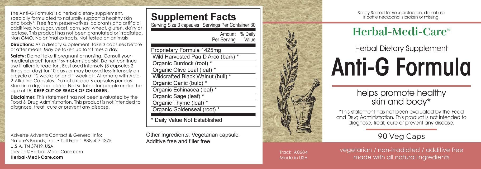 Herbal-Medi-Care Whole Food Anti-G (Anti-Fungal) Vegetarian Capsules; 90-Count