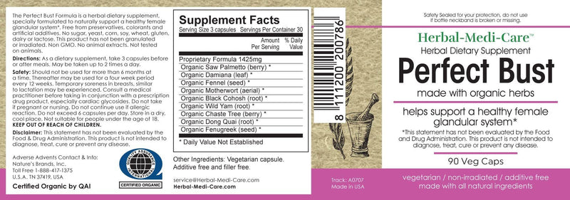 Herbal-Medi-Care Whole Food Perfect Bust (Breast Health) Vegetarian Capsules; 90-Count, Made with Organic - Herbal-Medi-Care Whole Food Perfect Bust (Breast Health) Vegetarian Capsules; 90-Count, Made with Organic - Herbal-Medi-Care Whole Food Perfect Bust (Breast Health) Vegetarian Capsules; 90-Count, Made with Organic