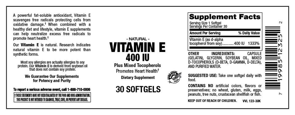 Vitamin Source Natural Vitamin E 400 IU Mixed Tocopherols 90 Softgels