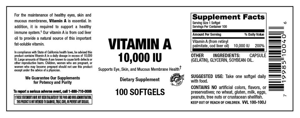 Vitamin Source Vitamin A 10,000 IU 100 Softgels