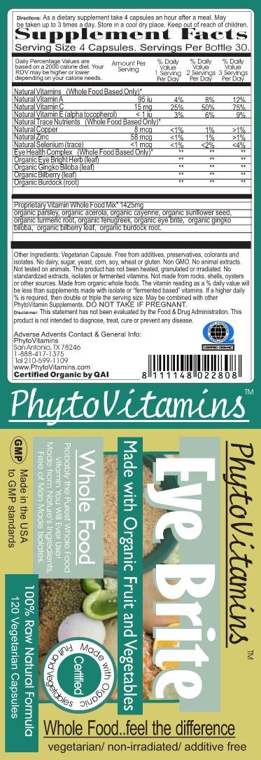 PhytoVitamins Whole Food Eye Brite Vegetarian Capsules; 120-Count, Made with Organic
