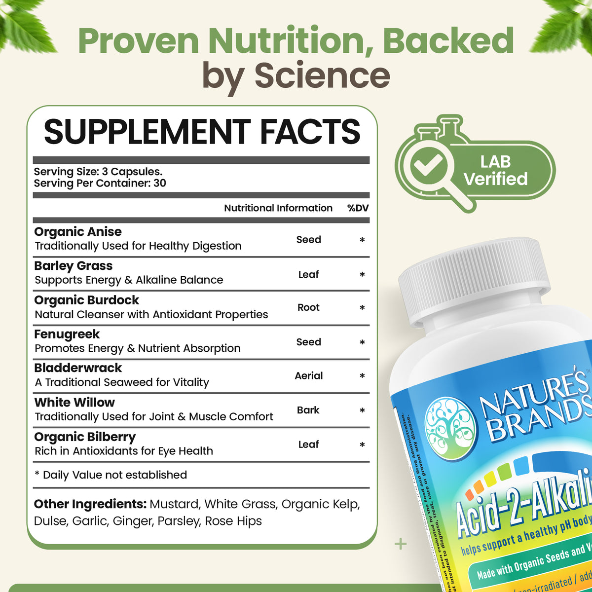 Acid-2-Alkaline Whole Food Alkalizing Vegetarian Capsules; 90-Count, Made with Organic (Include FREE 3 inch Litmus pH Paper with Color Coded Guide)