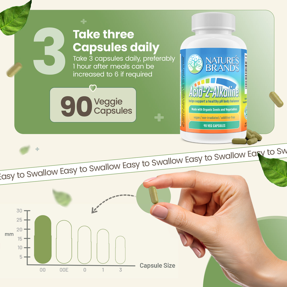Acid-2-Alkaline Whole Food Alkalizing Vegetarian Capsules; 90-Count, Made with Organic (Include FREE 3 inch Litmus pH Paper with Color Coded Guide)