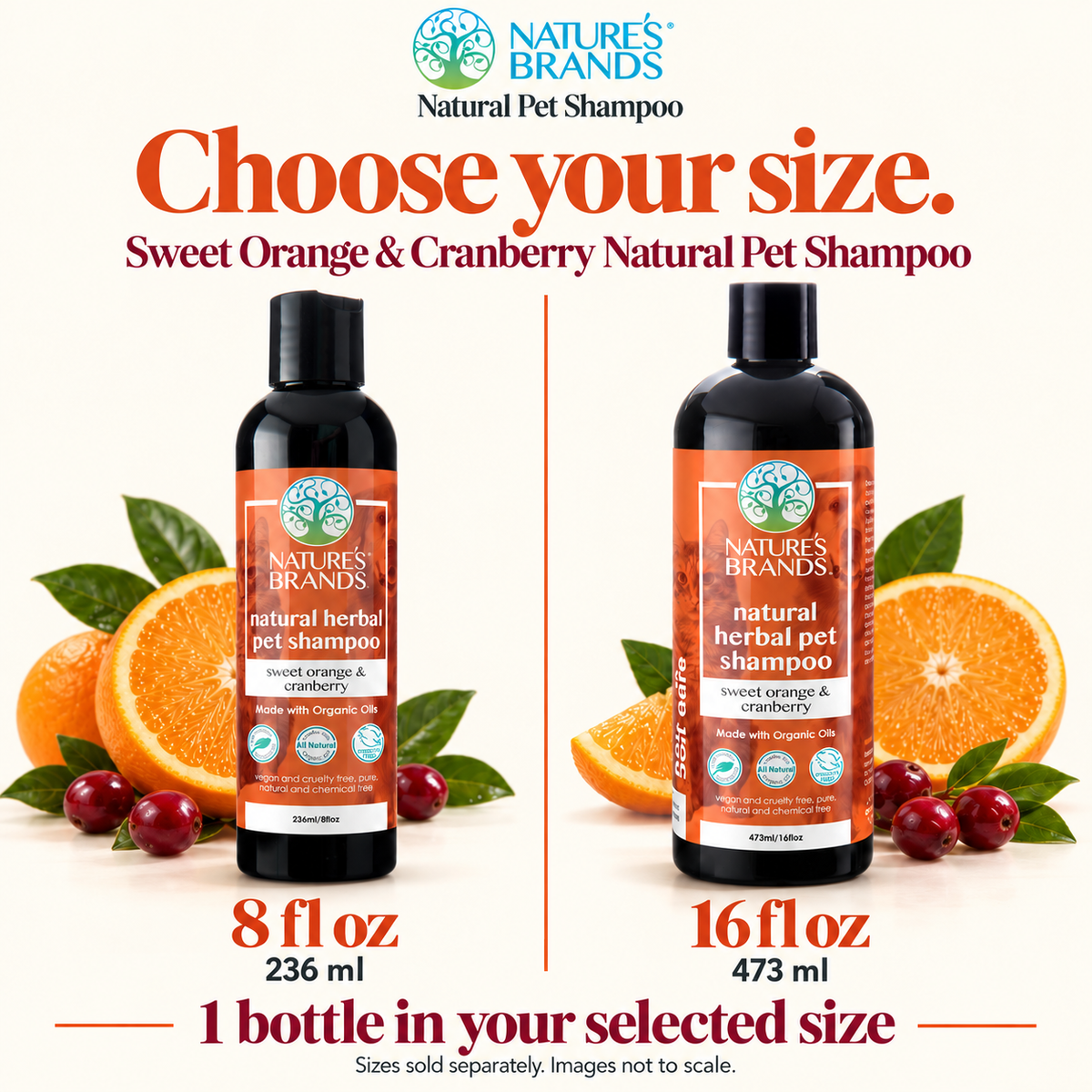 Nature's Brands Sweet Orange and Cranberry Pet Shampoo, SLS-Free - Made with Organic