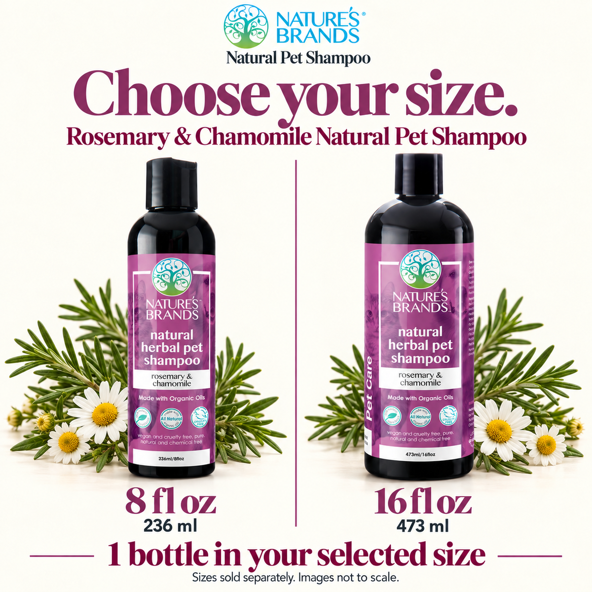 Nature's Brands Rosemary and Chamomile Pet Shampoo, SLS-Free - Made with Organic