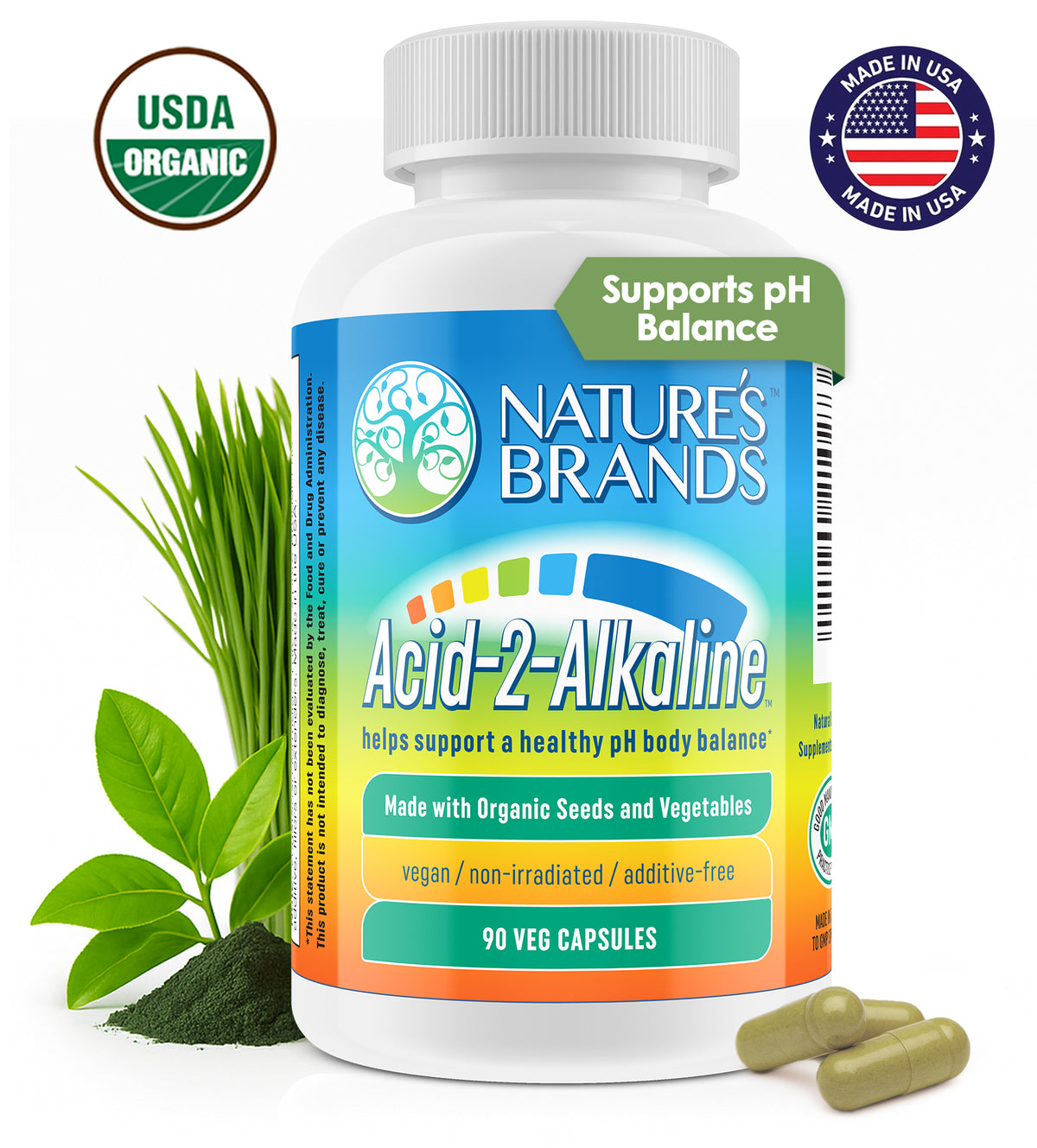 Acid-2-Alkaline Whole Food Alkalizing Vegetarian Capsules; 90-Count, Made with Organic (Include FREE 3 inch Litmus pH Paper with Color Coded Guide)