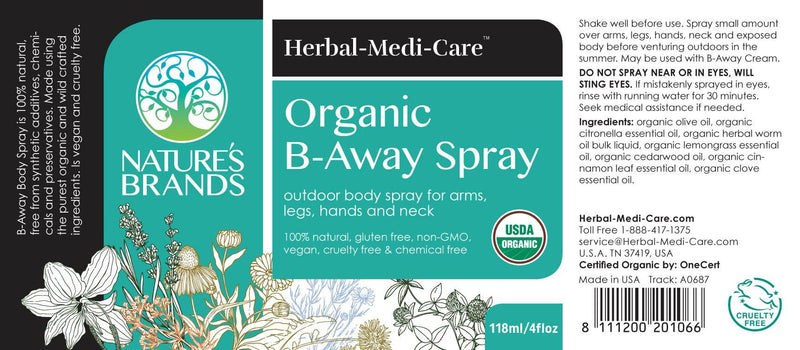 Herbal-Medi-Care Organic B-Away (Bug Away) Spray; 4floz - Herbal-Medi-Care Organic B-Away (Bug Away) Spray; 4floz - Herbal-Medi-Care Organic B-Away (Bug Away) Spray; 4floz