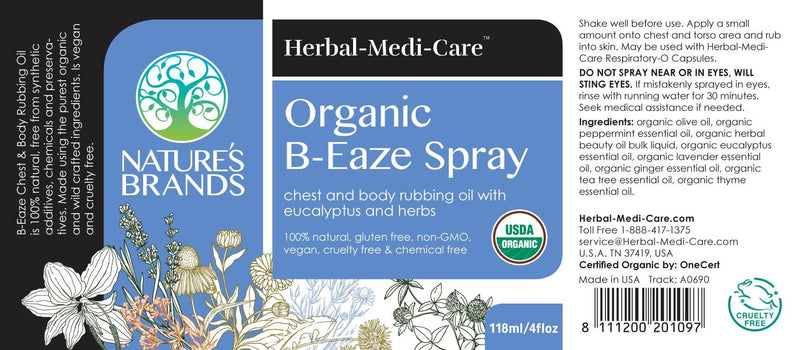 Herbal-Medi-Care Organic B-Eaze (Chest Congestion) Spray; 3.38 floz - Herbal-Medi-Care Organic B-Eaze (Chest Congestion) Spray; 3.38 floz - Herbal-Medi-Care Organic B-Eaze (Chest Congestion) Spray; 3.38 floz