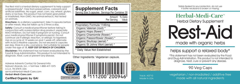 Herbal-Medi-Care Whole Food Rest-Aid (Stress And Sleep) Vegetarian Capsules; 90-Count, Made with Organic - Herbal-Medi-Care Whole Food Rest-Aid (Stress And Sleep) Vegetarian Capsules; 90-Count, Made with Organic - Herbal-Medi-Care Whole Food Rest-Aid (Stress And Sleep) Vegetarian Capsules; 90-Count, Made with Organic