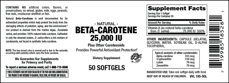 Vitamin Source Natural Beta Carotene 25,000 IU 100 Softgels - Vitamin Source Natural Beta Carotene 25,000 IU 100 Softgels - Vitamin Source Natural Beta Carotene 25,000 IU 100 Softgels